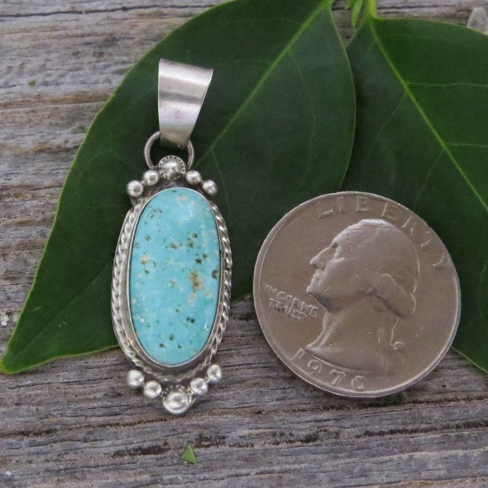 Sonoran Gold Turquoise Sterling Silver Native American Navajo Pendant - Picture 6 of 8